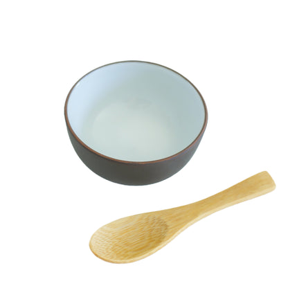 Coffee colored mini mixing bowl and bamboo spoon